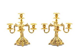 A Pair of American Gilt Silver-Plate Five-Light Candelabra, Reed & Barton, Taunton, MA, Early 20th Century, Renaissance pattern.
