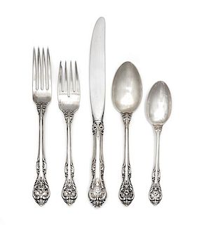 * An American Silver Flatware Service, Gorham Mfg. Co., Providence, RI, King Edward pattern, comprising: 12 dinner knives 12 dinne