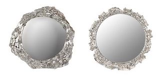 A Pair of Silvered Metal Mirror-Top Table Plateaus Width of wider 22 inches.
