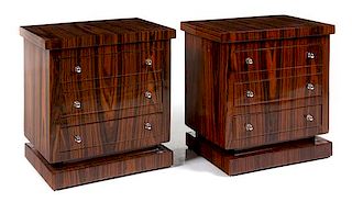 A Pair of Art Deco Style Nightstands Height 23 1/8 x width 22 1/2 x depth 15 3/8 inches.