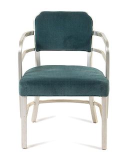 A Zeppelin Brushed Aluminum Armchair Height 31 x width 22 1/4 x depth 18 inches.