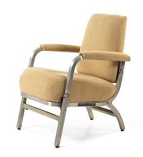 An Aluminum-Framed Folding Rail Car Lounge Chair Height 33 1/2 inches.