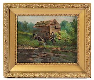 American School, (19th Century), River Landscape with a Mill