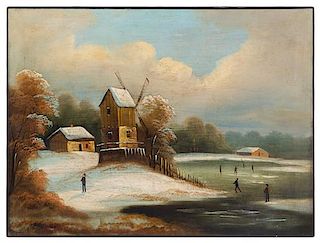 * Attributed to Joseph Hidley, (American, 1830-1872), Winter Scene