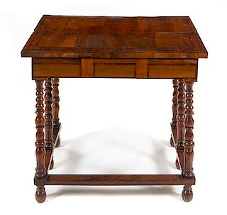 * A William and Mary Style Marquetry Flip-Top Table Height 31 x width 33 1/4 x depth 13 1/4 inches (closed).