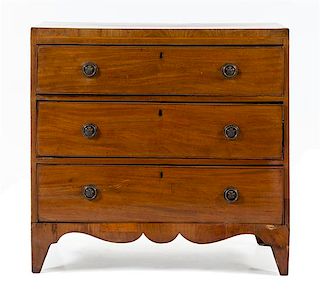 A George III Mahogany Chest of Drawers Height 34 x width 35 5/8 x depth 16 3/4 inches.