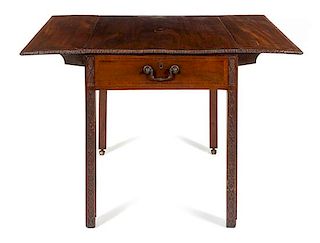 * A George III Mahogany Pembroke Table Height 29 7/9 x width 26 (closed) x depth 31 inches.