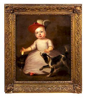 British School, (Early 19th Century), Portrait of a Young Girl and her Dog, 1763