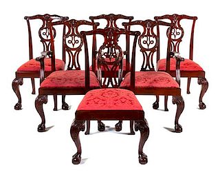 A Set of Six Chippendale Style Mahogany Dining Chairs Height 39 inces.