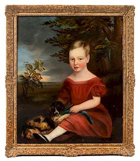 British School, (19th Century), Portrait of a Girl with a Dog