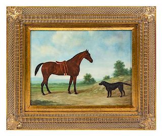 British School, (20th Century), A Horse and a Dog in a Landscape