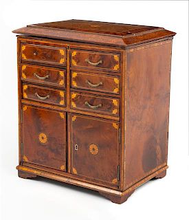 An Edwardian Inlaid Jewelry Chest Height 15 5/8 x width 12 3/4 x depth 9 3/4 inches.
