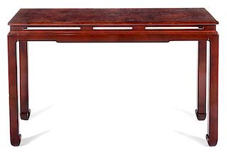 A Chinese Export Lacquered Console Table Height 32 x width 51 x depth 14 inches.