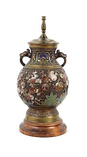 A Chinese Cloisonne Urn Height overall 29 inches.