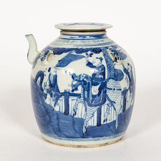 19th Chinese Blue & White Porcelain Wine Pot