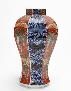 Meji Octagonal Imari Porcelain Vase, Moth Motif