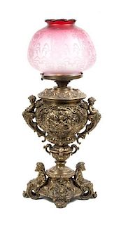 A French Gilt Bronze Banquet Lamp Height 26 inches.