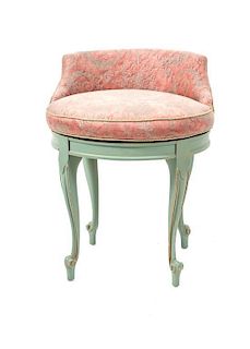 A Louis XV Style Green Painted Vanity Stool Height 24 1/4 inches.