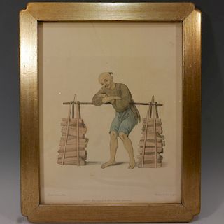 1799 ENGLISH LITHOGRAPH OF A CHINESE MAN - HAND COLORED