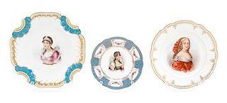 Three Sevres Style Porcelain Plates Diameter of largest 9 inches.