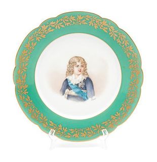 A Sevres Style Porcelain Plate Diameter 9 3/8 inches.