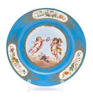 A Sevres Style Porcelain Plate Diameter 9 1/2 inches.