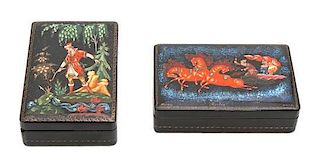 Two Russian Lacquer Boxes Width of wider 4 3/4 inches.