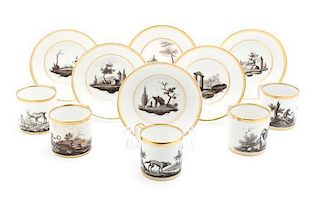A Set of Five Russian Porcelain Cups and Six Saucers Diameter of saucer 5 inches.
