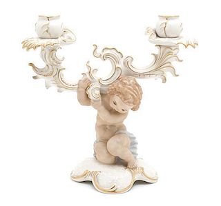 A Hutschenreuther Porcelain Two-Light Candelabrum Height 11 1/4 inches.