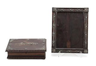 Two Portuguese Silver Mounted Ebony Articles Width of box 10 inches.