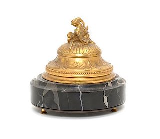 A French Gilt Bronze and Marble Inkwell Diameter 4 3/4 inches.