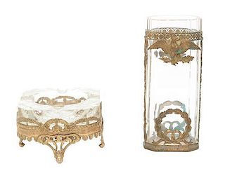 Two French Cut Glass and Gilt Metal Mounted Articles Height of vase 6 inches.