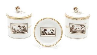 Three Richard Ginori Porcelain Articles Height of jars 4 1/2 inches.