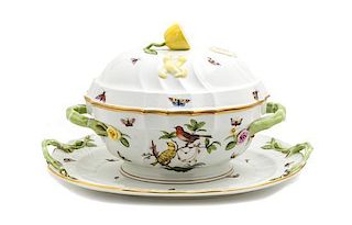 A Herend Porcelain Soup Tureen and Underplate Length of underplate 16 1/4 inches.