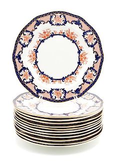 A Set of Twelve Royal Crown Derby Porcelain Plates Diameter 10 1/8 inches.