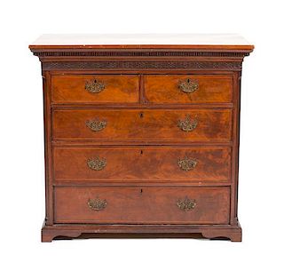 A Chippendale Style Mahogany Chest of Drawers Height 41 x width 42 1/4 x depth 24 1/2 inches.