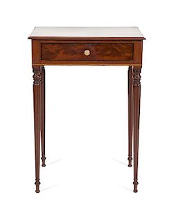 A Mahogany and Inlay Side Table Height 28 1/4 x width 20 x depth 14 3/4 inches.