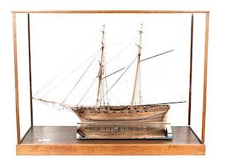 A Model of the Prince de Neufchatel Ship Height of case 41 1/8 x width 54 3/4 x depth 22 5/8 inches.