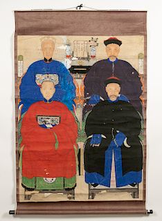 Chinese Hand Painted Ancestor Portrait Scroll