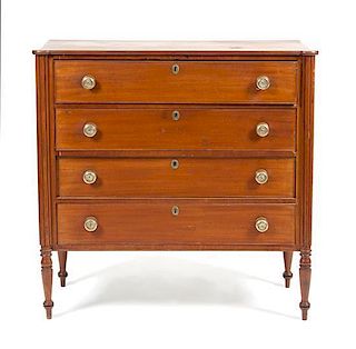 An American Classical Mahogany Chest of Drawers Height 41 1/2 x width 42 3/8 x depth 19 1/4 inches.