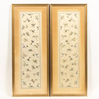 Pair, Chinese Silk Embroidery Panels, Framed