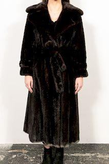 De'Cor Dark Brown Belted Mink Fur Coat