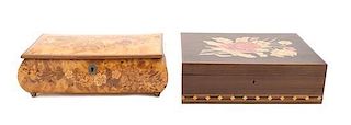 Two Marquetry Boxes Width of wider 10 1/4 inches.