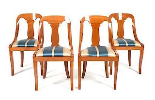 A Set of Four Empire Style Walnut Side Chairs Height 34 3/8 inches.