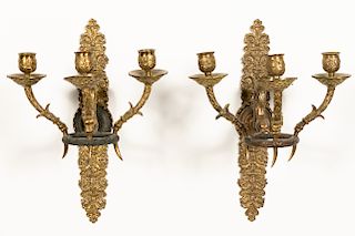 Pair, Empire Style Swan Motif Wall Sconces, 20th C