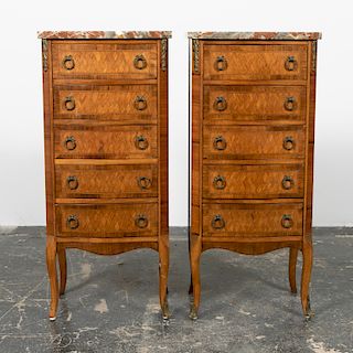Pair, Louis XV Style Marble Top Chiffoniers