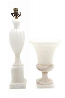 Two Carved Alabaster Articles Height of taller 19 1/2 inches.