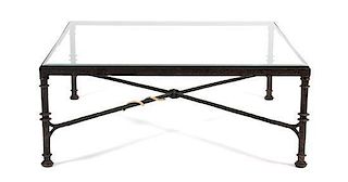 A Black Patinated Bronze and Glass Top Low Table Height 19 x width 48 x depth 48 inches.