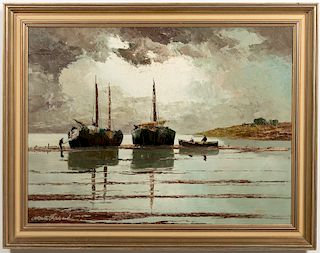 Georg Arnold Brabone, Seascape with Boats, O/C