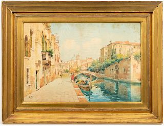 Luigi Baldo Watercolor, Venice Canal Scene